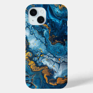 Coque Case-Mate iPhone Blue Gold Paint Pour Abstrait Liquid Aesthétique