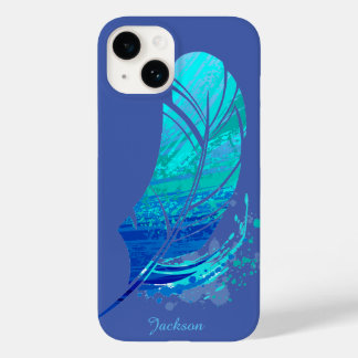 Coque Case-Mate iPhone Blue Green Feather Moderne Monogramme