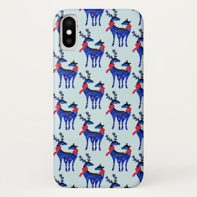 Coques Case-Mate iPhone Blue Nordic Reindeer Pair Motif (Dos)