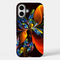 Blue Orange Floral Moderne Art Abstrait Motif #03
