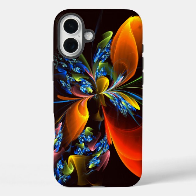 Coques Case-Mate iPhone Blue Orange Floral Moderne Art Abstrait Motif #03 (Verso)