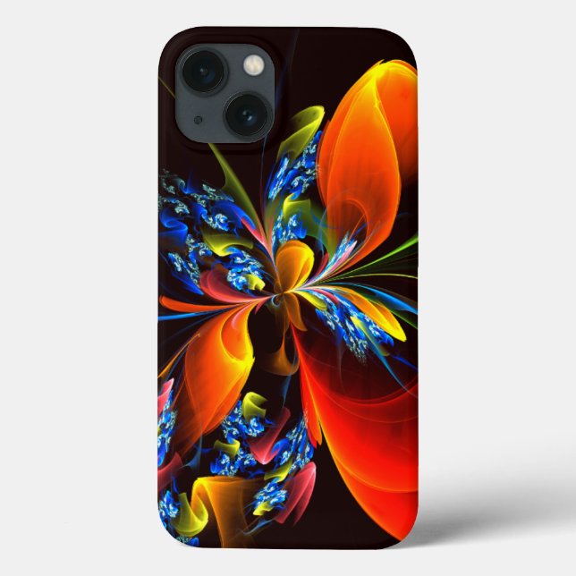 Coques Case-Mate iPhone Blue Orange Floral Moderne Art Abstrait Motif #03 (Verso)