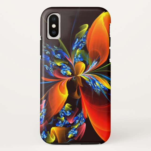 Coques Case-Mate iPhone Blue Orange Floral Moderne Art Abstrait Motif #03 (Dos)