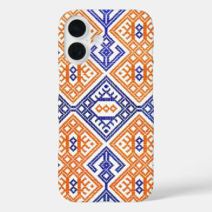 Coques iPhone 16 Blue Orange + White Textile Team Couleurs sportive