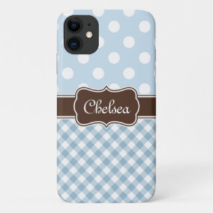 Case-Mate iPhone Case Blue Polka Dot En vichy Motifs Nom Brown