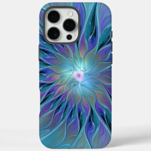 Coque iPhone 16 Pro Max Blue Purple Flower Dream Abstrait Fractal Art