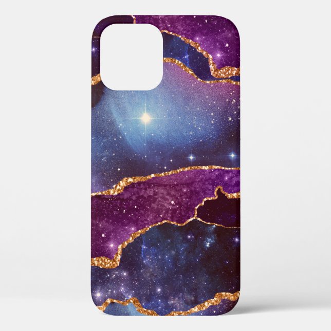 Coques Case-Mate iPhone Blue & Purple Space & Stars Agate moderne (Verso)
