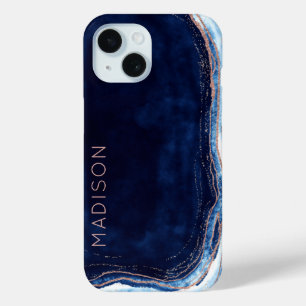 Coque Case-Mate iPhone Blue Sapphire & Rose Gold Geode Agate Personnalisé