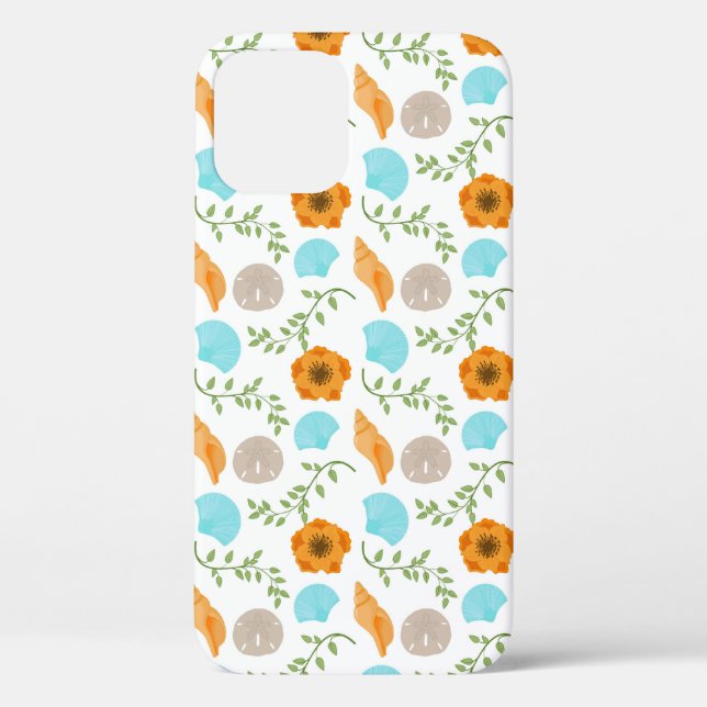 Coques Case-Mate iPhone Blue Seashells Sea Snail Orange Flower (Verso)