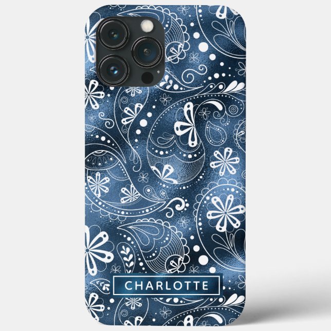 Coques Case-Mate iPhone Blue Shimmer Modern Girl Paisley Personnalisé (Verso)