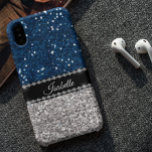 Coque Case-Mate iPhone BLue Sparkle Glam Bling de la marine d'argent Pers<br><div class="desc">This design created though digital art. It may be personalized in the area provide or customizing by choosing the click to customize further option and changing the name, initials or words. Donc, change le texte color and style or delete the text for an image only design. Contact me at colorflowcreations@gmail.com...</div>