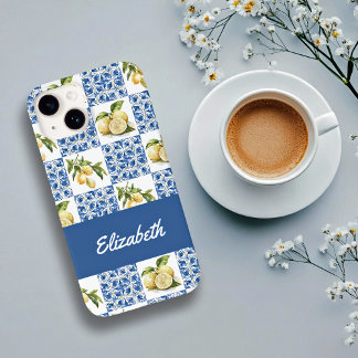 Coque Case-Mate iPhone Blue Tile French Country Lemon Pattern Name