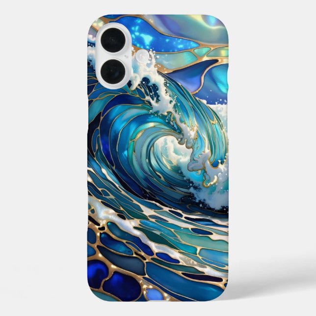 Coques Case-Mate iPhone Blue Wave Stained Glass iPhone Case Ocean Design (Verso)