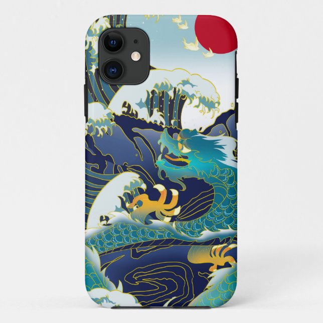 Coques Case-Mate iPhone Blue Waves Green Dragon Red Sun Skate (Dos)