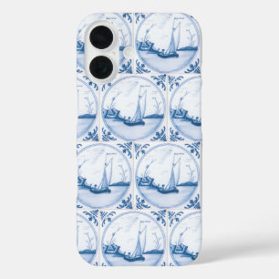 Coques iPhone 16 Blue White Delboat Vintage Carrelage Motif