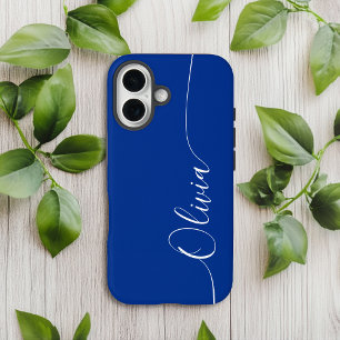 Coque Pour iPhone 16 Blue White Elegant Calligraphie Nom du script