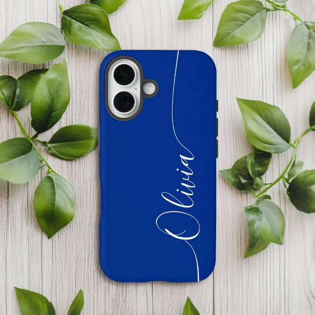 Coques Case-Mate iPhone Blue White Elegant Calligraphie Nom du script (Créateur téléchargé)