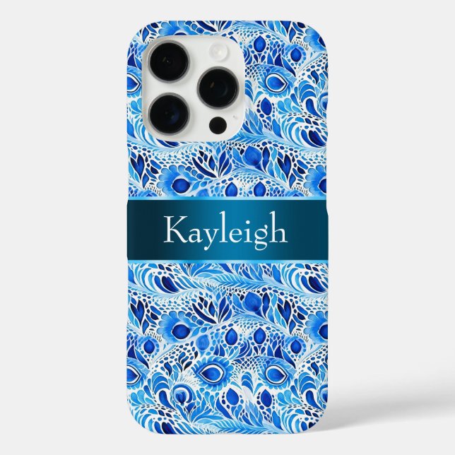 Coques Case-Mate iPhone Blue White Peacock Feathers   (Verso)