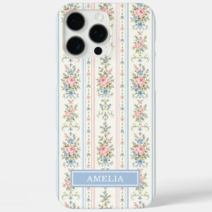 Coque iPhone 16 Pro Max Blush bleu aquarelle floral monogrammé