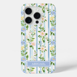 Coque Case-Mate iPhone Blush Blue Floral Aquarelle Rayé Personnalisé