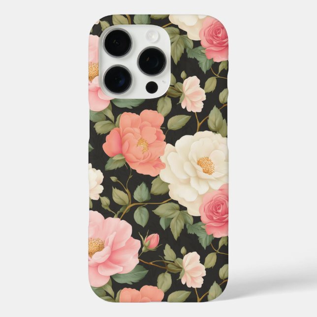 Coques Case-Mate iPhone Blush Élégant et Roses Ivory sur Fond Noir Classiq (Verso)