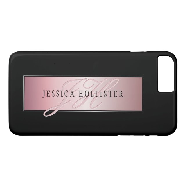 Coques Case-Mate iPhone Blush Élégant Faux Or Rose | Nom & Initiales (Dos (Horizontal))