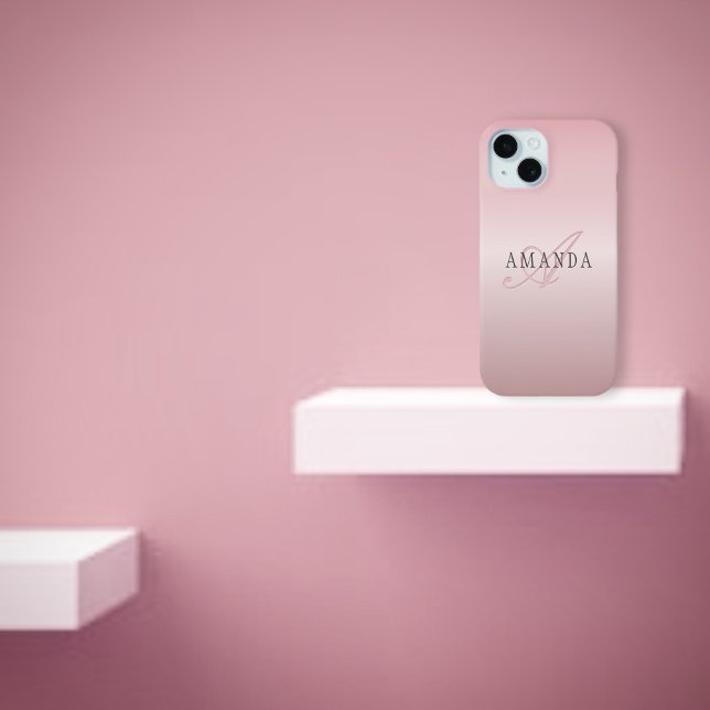 Coques Case-Mate iPhone Blush Élégant Faux Or Rose | Nom & Monogramme (Créateur téléchargé)