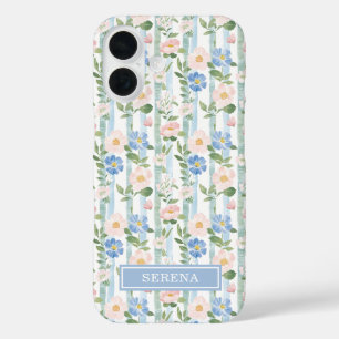 Coque Pour iPhone 16 Blush Fleurs Aquarelle Rayures Personnalisées