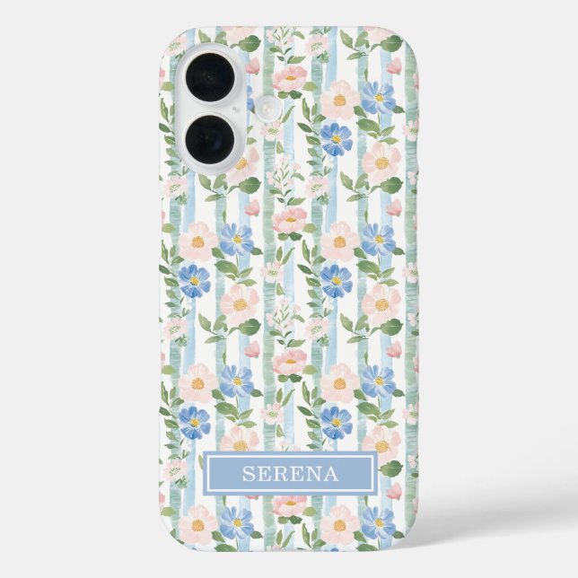Coques Case-Mate iPhone Blush Fleurs Aquarelle Rayures Personnalisées (Verso)