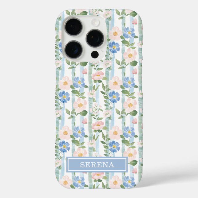 Coques Case-Mate iPhone Blush Fleurs Aquarelle Rayures Personnalisées (Verso)
