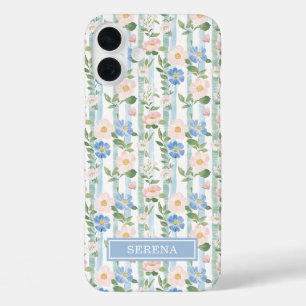 Coque Pour iPhone 16 Plus Blush Fleurs Aquarelle Rayures Personnalisées
