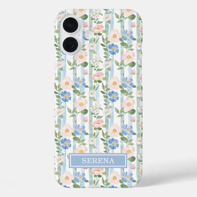Coques Case-Mate iPhone Blush Fleurs Aquarelle Rayures Personnalisées (Verso)