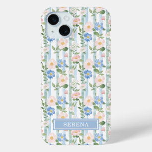 Coque Case-Mate iPhone Blush Fleurs Aquarelle Rayures Personnalisées