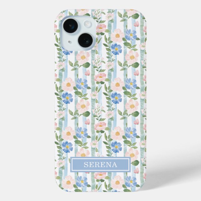 Coques Case-Mate iPhone Blush Fleurs Aquarelle Rayures Personnalisées (Verso)