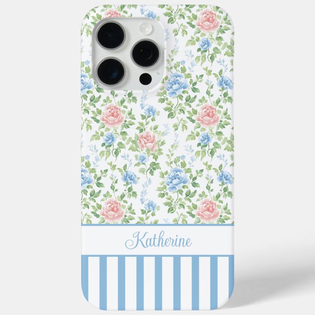 Coques Case-Mate iPhone Blush Monogramme Floral Aquarelle Bleu  (Verso)