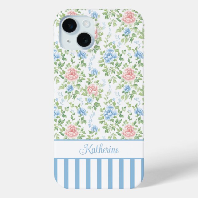 Coques Case-Mate iPhone Blush Monogramme Floral Aquarelle Bleu  (Verso)