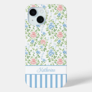 Coque Case-Mate iPhone Blush Monogramme Floral Aquarelle Bleu