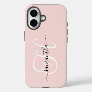 Coque Pour iPhone 16 Blush Noir et Blanc Élégant Monogramme