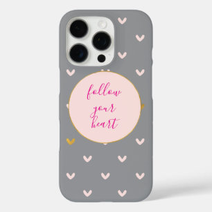 Coque iPhone 16 Pro Blush Noir Rose Gris Or Cœurs