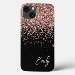 Case-Mate iPhone Case Blush Rose Gold Pailleté Monogramme Féminin Noir