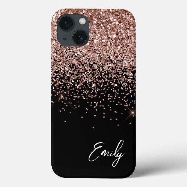 Coques Case-Mate iPhone Blush Rose Gold Pailleté Monogramme Féminin Noir (Verso)