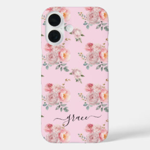 Coque Pour iPhone 16 Blush rose mignon Fille Boho Floral Personnalisé