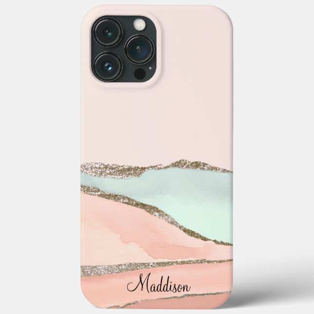 Coques Case-Mate iPhone Blush Rose Turquoise Pailleté Ombré Marbre Monogra (Verso)