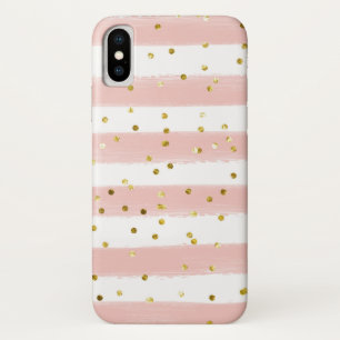 Case-Mate iPhone Case Blush, White Stripes, Gold Confeti Cell Case