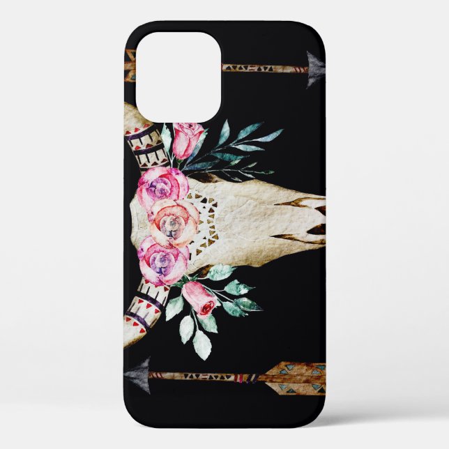 Coques Case-Mate iPhone Bohemian Deer Skull Watercolor Art (Verso)