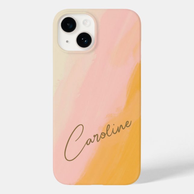 Coques Case-Mate iPhone Boho Abstrait Pink Yellow Script Nom personnalisé (Verso)