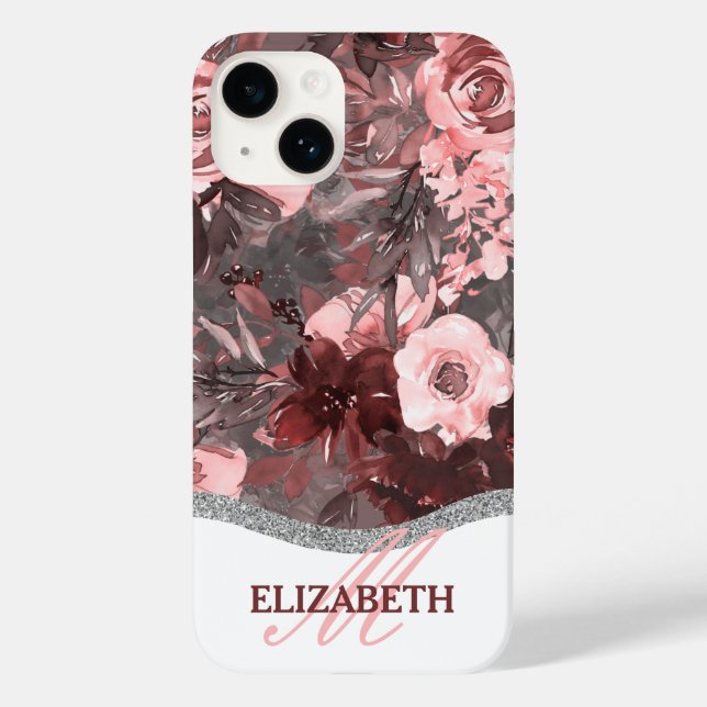 Coques Case-Mate iPhone Boho aquarelle motif floral - Monogramme rose (Verso)