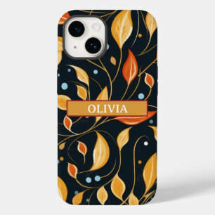 Coque Case-Mate iPhone Boho Automne Fleurs Noir Orange Téléphone Personna