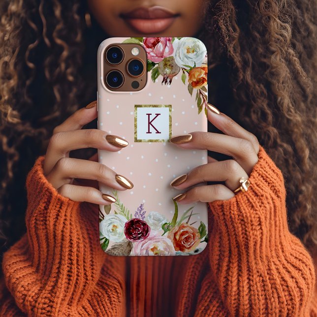 Coques Case-Mate iPhone Boho Blooms Blush Dot Monogramme (Créateur téléchargé)