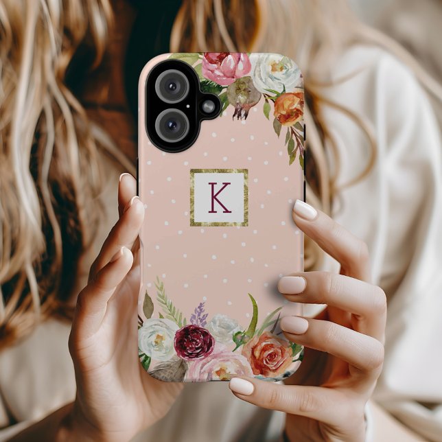 Coques Case-Mate iPhone Boho Blooms Blush Point Monogramme (Créateur téléchargé)
